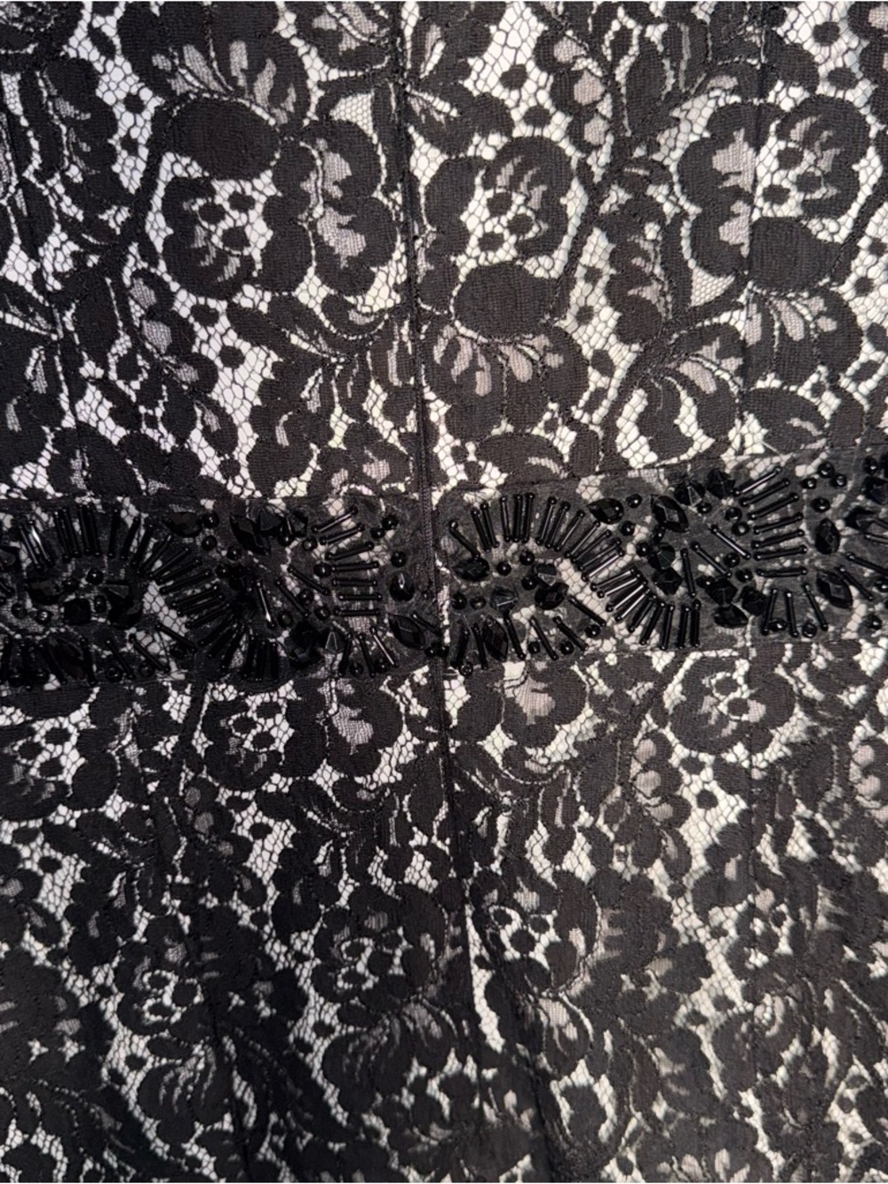 NWT MONIQUE LHUILLIER Black Lace Beaded Waist Bodycon Cocktail Midi Dress 6 - Picture 10 of 11